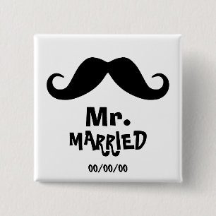 Mrs. en Mr., nieuw wiet, gewoon getrouwd, set x2 Vierkante Button 5,1 Cm