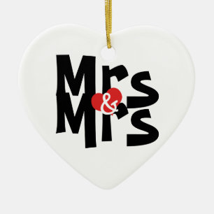 Mrs. en Mrs. Personalized Bold Font Lesbian Weddin Keramisch Ornament