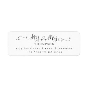 Mrs. en Mrs. Ring Heart Script Return Address Etiket