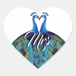 Mrs Kissing Peacock Gatsby Roaring 20s Blauw Groen Hart Sticker