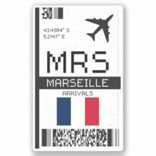 MRS Marseille, Frankrijk Boarding Pass - Luchthave Sticker