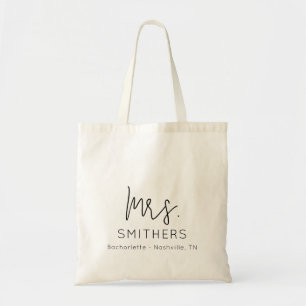 Mrs Modern Black Script Wedding Bachelorette Tote Bag