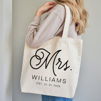 Mrs Modern Script Custom Wedding Newlywed Gift Tote Bag