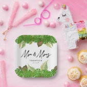 Mrs Modern Tropical Leaves Script Wedding Papieren Bordje (Feest)