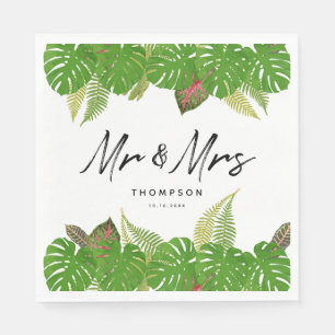 Mrs Modern Tropical Leaves Script Wedding Servet