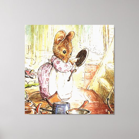 "Mrs Mouse Cleans Pots and Pans" van Beatrix Potte Canvas Afdruk (Voorkant)