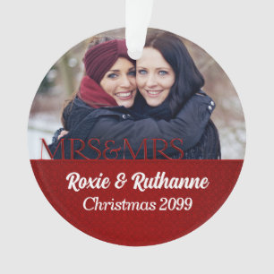 Mrs & Mrs 1st Christmas Red Damask Photo