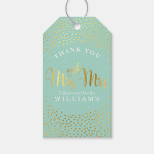 MRS & MRS BRUILOFT DANK U gouden confetti munt Cadeaulabel