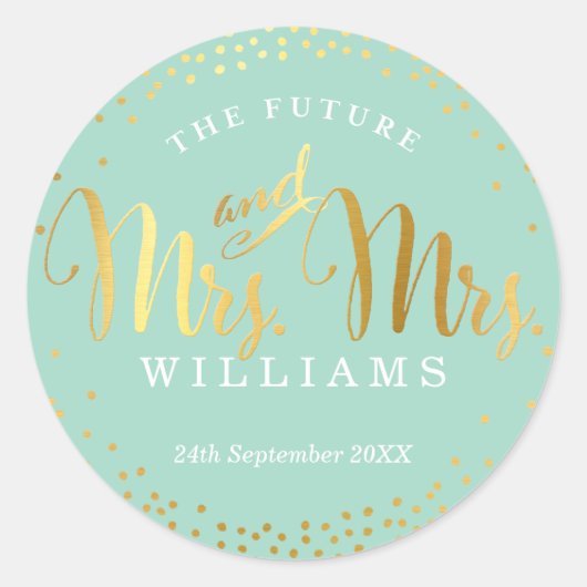 MRS & MRS BRUILOFT SEAL stijlvolle gouden confetti Ronde Sticker (Voorkant)