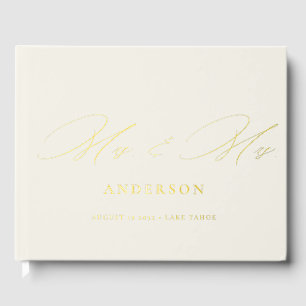 Mrs & Mrs Elegant Kalligrafie Cream Folie Bruiloft Gastenboek