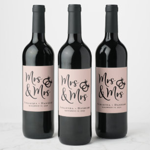 Mrs & Mrs Lesbisch Bruiloft Blush Roze Wijn Etiket