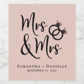 Mrs & Mrs Lesbisch Bruiloft Blush Roze Wijn Etiket (Enkel label)