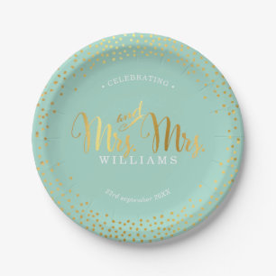 MRS & MRS STIJLVOLLE TROUWTAFEL confetti gouden mu Papieren Bordje
