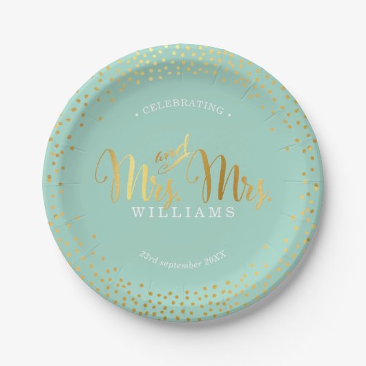 MRS & MRS STIJLVOLLE TROUWTAFEL confetti gouden mu Papieren Bordje (Voorkant)