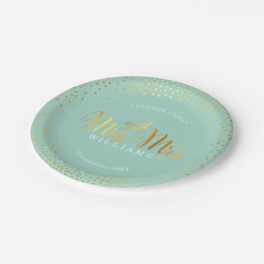 MRS & MRS STIJLVOLLE TROUWTAFEL confetti gouden mu Papieren Bordje (Gekanteld)