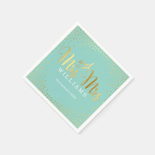 MRS & MRS STIJLVOLLE TROUWTAFEL confetti gouden mu Servetten (Hoek)