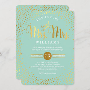 MRS. & MRS. STYLISH WEDDING gold confetti mint Kaart