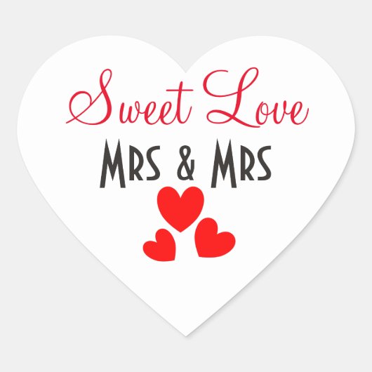 Mrs + Mrs Sweet Love Red Hearts gepersonaliseerd Hart Sticker (Voorkant)