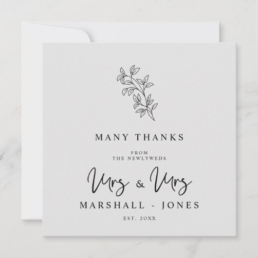 MRS & MRS Wedding Black Fancy Minimalist Branches Bedankkaart (Voorkant)
