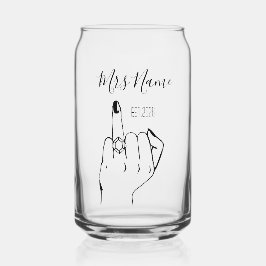 Mrs Newly Wed Personalised Engagement Ring Finger  Blikvorm Glas