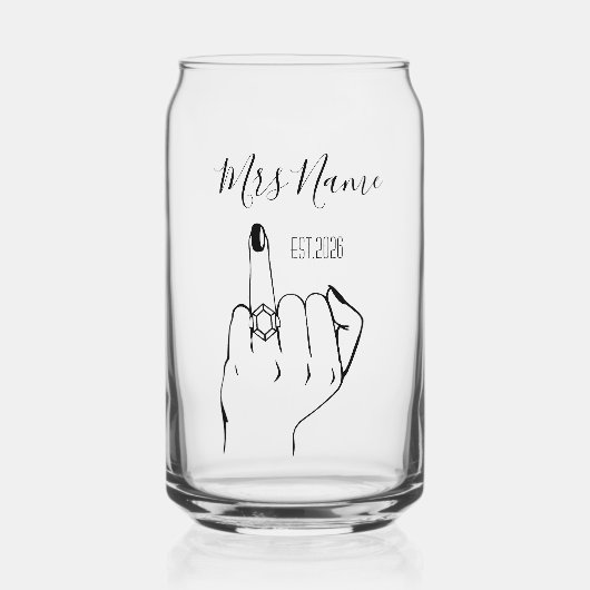 Mrs Newly Wed Personalised Engagement Ring Finger  Blikvorm Glas (Voorkant)