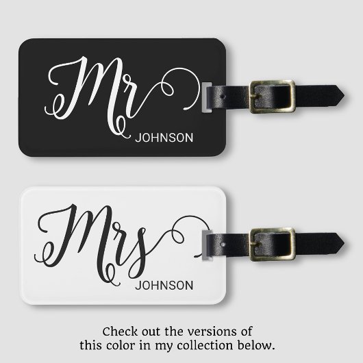 Mrs Personalized Elegant Script Bride Name White Bagagelabel
