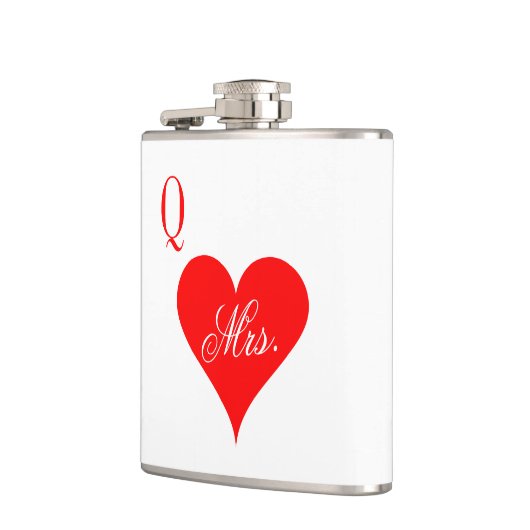 Mrs Queen of hearts bruiloft fles voor vrouw Heupfles (Links)