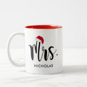 Mrs Red Santa Hat Custom Holiday Monogram Tweekleurige Koffiemok (Links)