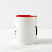 Mrs Red Santa Hat Custom Holiday Monogram Tweekleurige Koffiemok (Center)