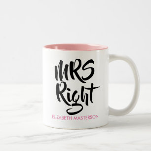 Mrs Right Gepersonaliseerde Naam Leuk Tweekleurige Koffiemok