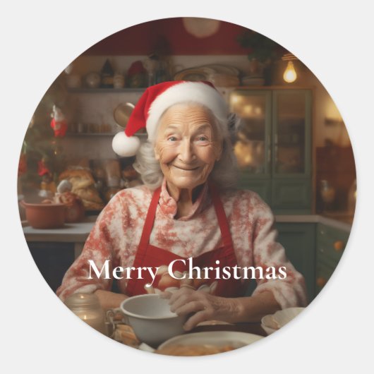 Mrs Santa Baking Cake Ronde Sticker (Voorkant)