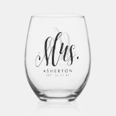 Mrs script gepersonaliseerd pasgetrouwde bruid wijnglas zonder voet (Voorkant)