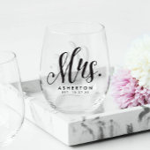 Mrs script gepersonaliseerd pasgetrouwde bruid wijnglas zonder voet