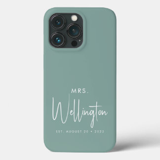 Mrs Script Green Custom Bride Name Pas getrouwd iPhone 13 Pro Hoesje