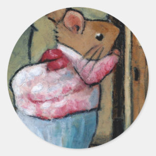 MRS TITTLEMOUSE (in oliepastel) Na B. Potter Ronde Sticker