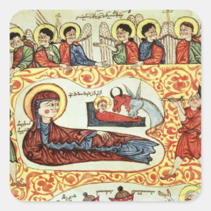Ms 404 fol.1v The Natitivity, uit een evangelie Vierkante Sticker