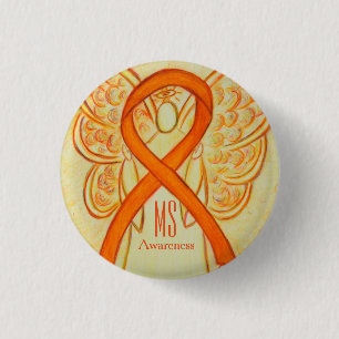 MS Awareness Ribbon Oranje Angel - Aangepaste Butt Ronde Button 3,2 Cm