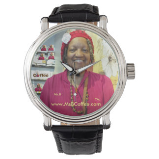 Ms. B Coffee-Black  lederen horloge