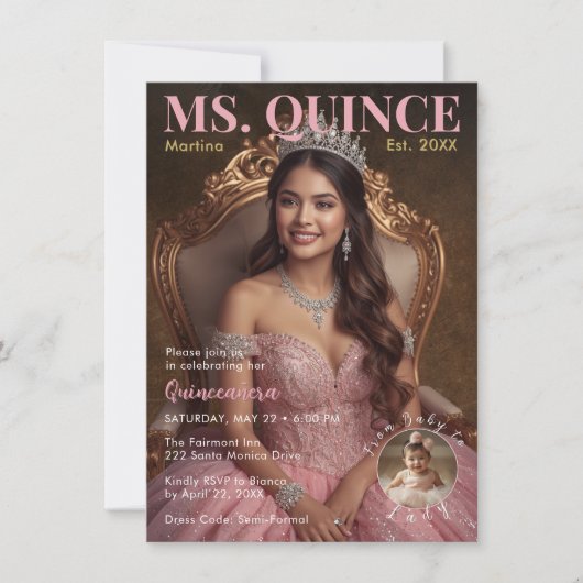 Ms. Quince Elegant Roze Vijftiende Viering Kaart (Voorkant)