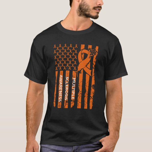MS Warrior Multiple Sclerosis Awareness Ribbon USA T-shirt (Voorkant)