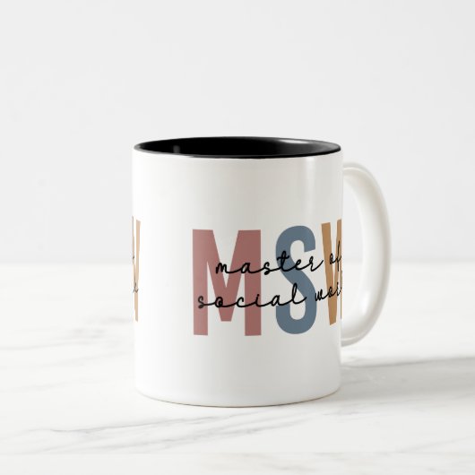 MSW Master of Social Work Retro Afstuderen Tweekleurige Koffiemok (Voorkant rechts)