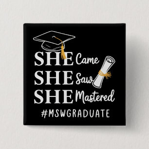 MSW Masterdiploma Master Sociaal Werk Afgestudeerd Vierkante Button 5,1 Cm