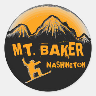 Mt. Baker Washington oranje snowboardstickers Ronde Sticker