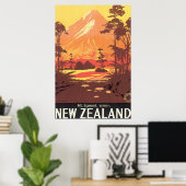 Mt. Egmont Nouvelle-Zélande Poster Vintage voyage (Bureau à domicile)