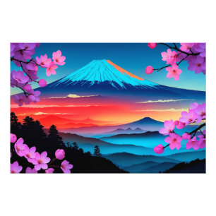Mt. Fuji Cherry Blossom Landschapskunst Print Foto Afdruk