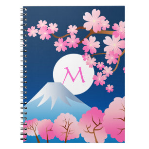 Mt Fuji Cherry Blossom Spring Japan Night Sakura Notitieboek