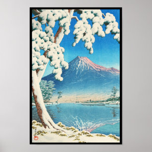 Mt. Fuji na sneeuwval Hasui Kawase shin hanga scèn Poster