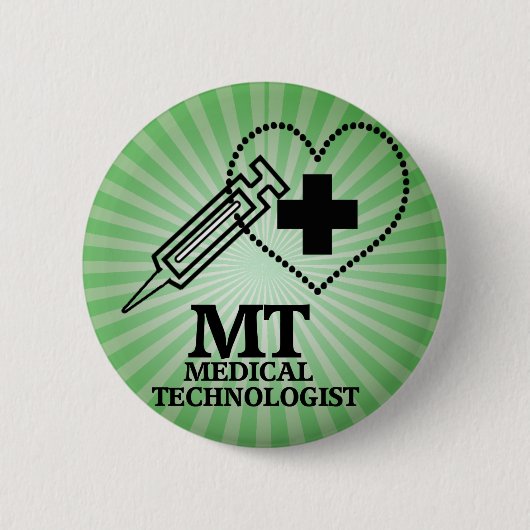 MT MEDISCHE TEKST MET LOGO-SPUIT RONDE BUTTON 5,7 CM (Voorkant)