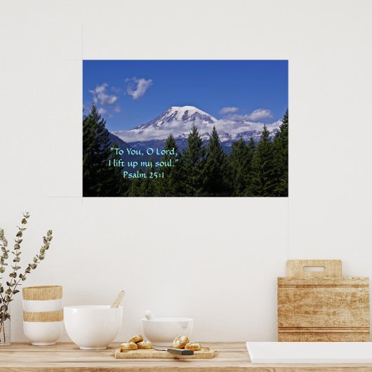 Mt. Rainier in mist met scriptversie Poster (Keuken)