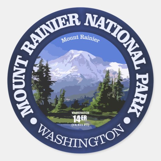 Mt Rainier NP Ronde Sticker (Voorkant)
